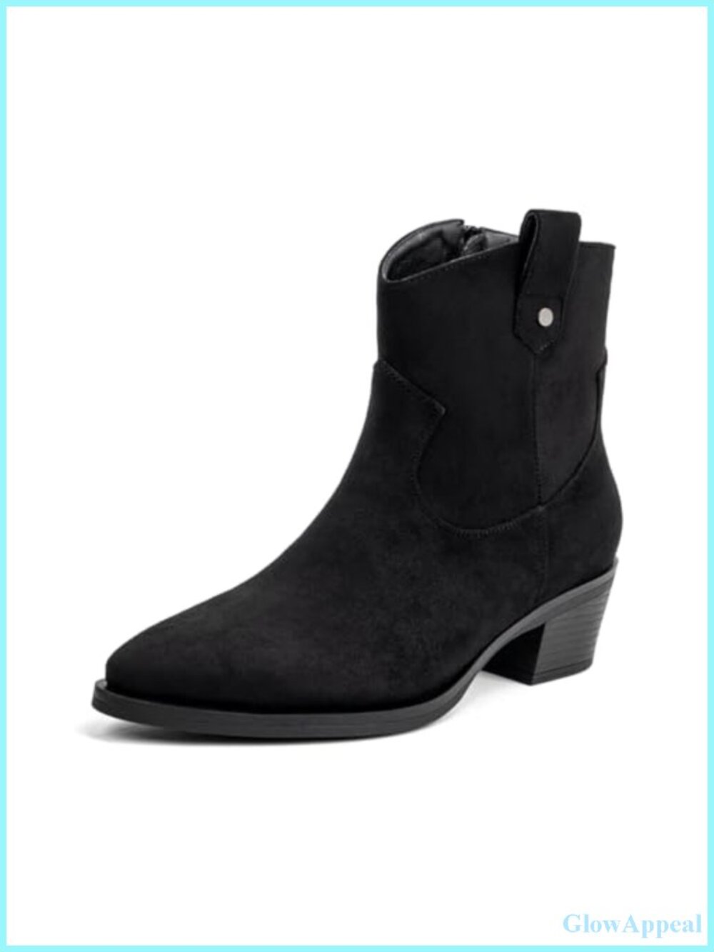 Pointed Toe Faux Suede Ankle Booties Low Block Heel Side Zip